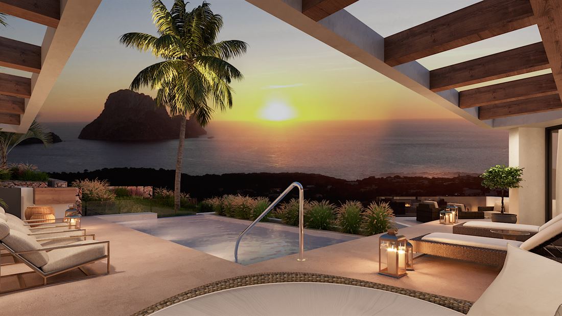 Fantastische villa's met uitzicht op zee en uitzicht op Es Vedra te koop