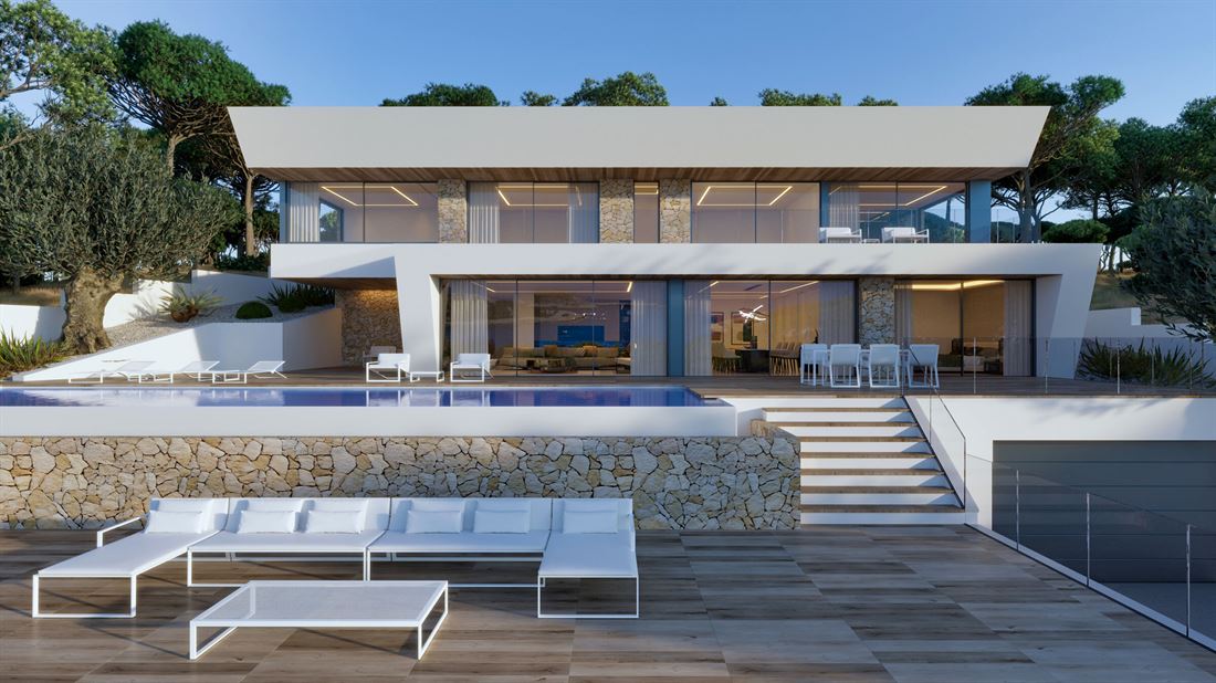Modern gebouwd villaplan te koop met een absoluut bovenaanzicht in Portinatx